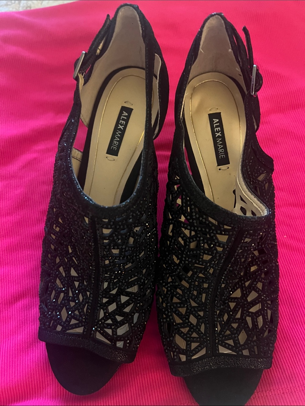 Alex Marie Black Laser-Cut Slingback Heels
